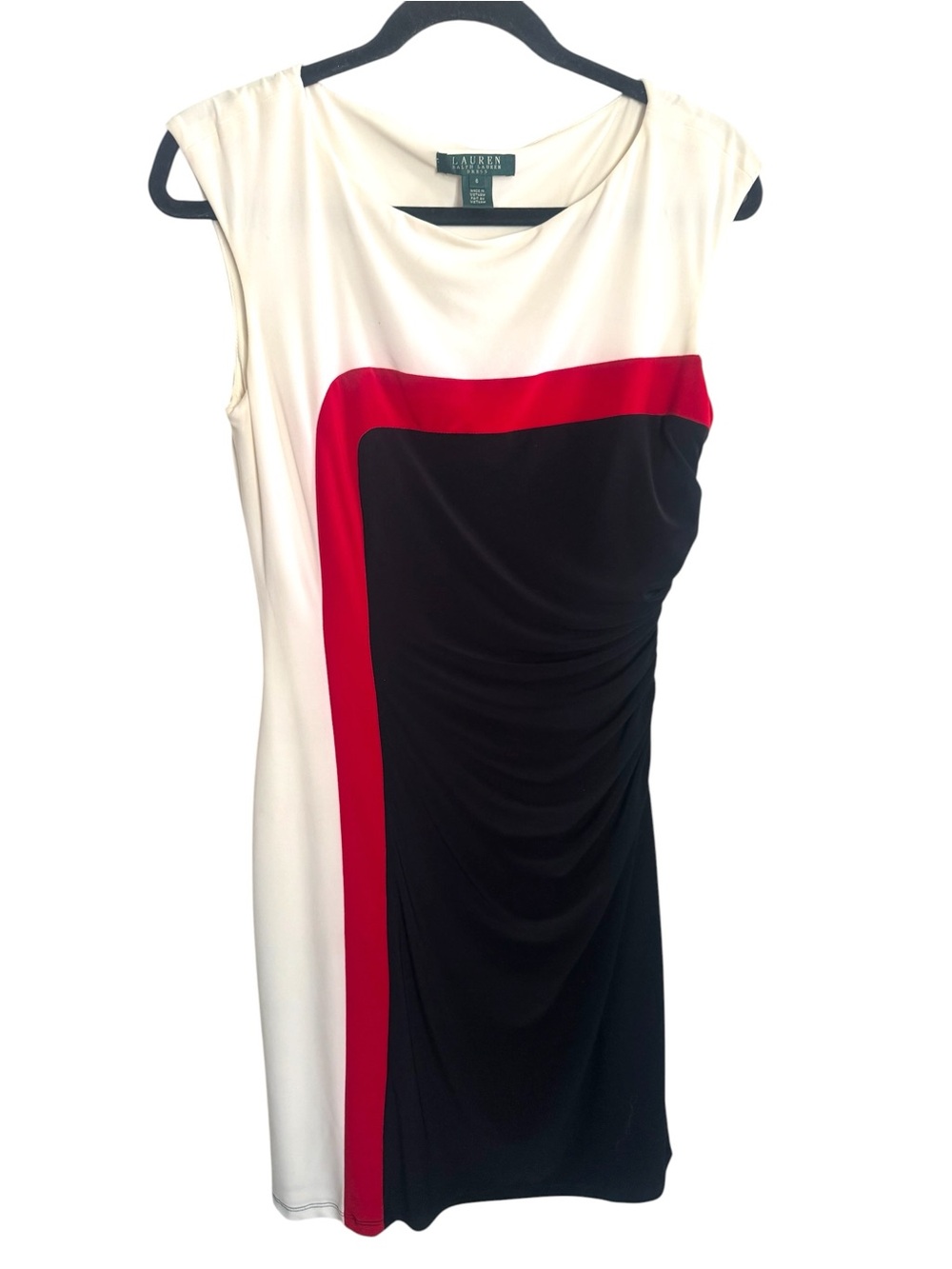Lauren Ralph Lauren Cream, Black & Red Colorblock Midi Dress